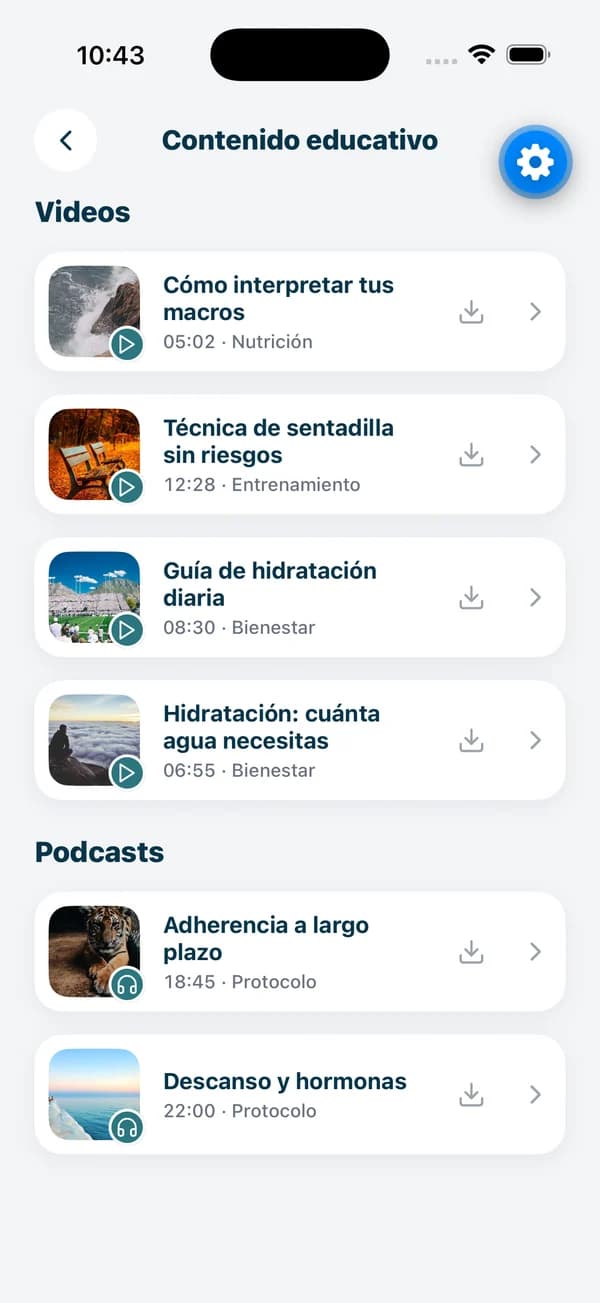 Pantalla de Contenido educativo